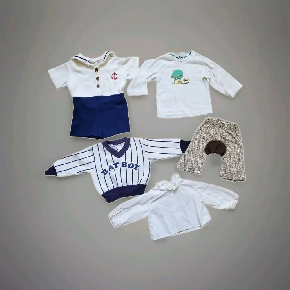 Baby Toddler Boy Sailer Romper LOT Mixed 5pc Shirt Pants 1960s-1980s FLAWS